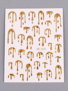 FULL BEAUTY 2 件激光金色银色美甲贴纸不对称几何贴花夏季融化 3D 设计美甲滑块美甲配件