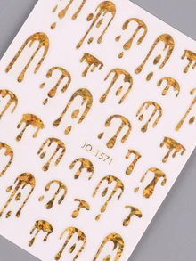 FULL BEAUTY 2 件激光金色银色美甲贴纸不对称几何贴花夏季融化 3D 设计美甲滑块美甲配件