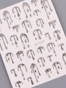 FULL BEAUTY 2 件激光金色银色美甲贴纸不对称几何贴花夏季融化 3D 设计美甲滑块美甲配件