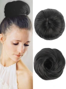 Short Straight Synthetic Hair Buns - Black - View 1