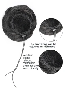 Short Straight Synthetic Hair Buns - Black - View 5