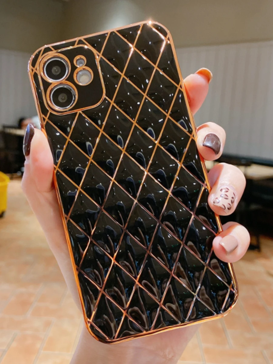 格紋手機殼 - 黑色 - 查看 1