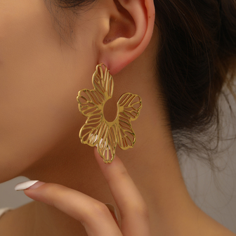 1對時尚鐵鏤空花朵形狀圓耳環適合女士適合派對禮品裝飾用品