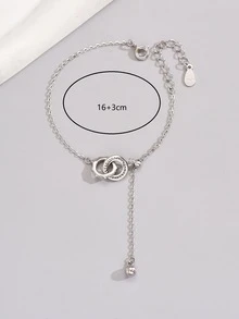 1入組ins風格925 銀鍍白色幾何雙圈手鏈適合女士,約會禮物 - 銀色 - 查看 6