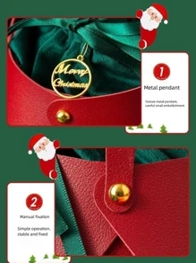 1 Túi quà kết hợp da xanh + nhung đỏ đựng kẹo, táo, các món quà nhỏ khác, thích hợp cho Giáng sinh, đêm Giáng sinh và các túi quà trang trí khác - màu xanh lá - Xem 4