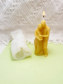 1入組情侶擁抱和父親撫摸孕婦腹部形狀矽膠模具用於手工香薰蠟燭、DIY石膏、樹脂、蠟材料 - 白色 - 查看 2