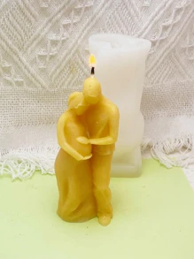 1入組情侶擁抱和父親撫摸孕婦腹部形狀矽膠模具用於手工香薰蠟燭、DIY石膏、樹脂、蠟材料 - 白色 - 查看 1