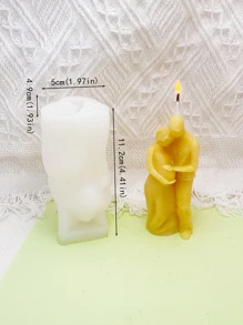 1入組情侶擁抱和父親撫摸孕婦腹部形狀矽膠模具用於手工香薰蠟燭、DIY石膏、樹脂、蠟材料 - 白色 - 查看 3