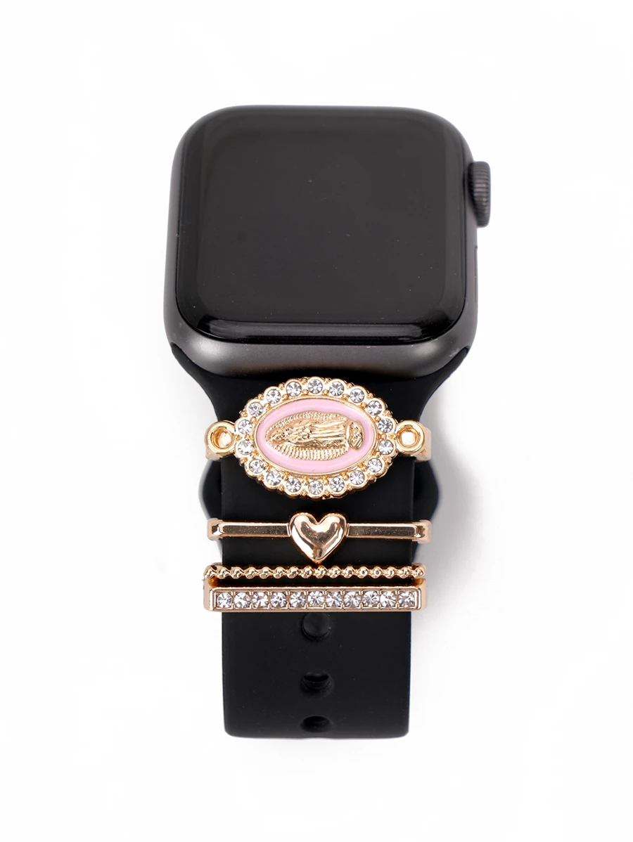 4 piezas/Set Decoración de Encanto de Virgen María con Strass para Correa de Reloj, Adecuado para Accesorios de Correa de , Adecuado para Regalo de Accesorios de Correa de Reloj - Rosa - Ver 1