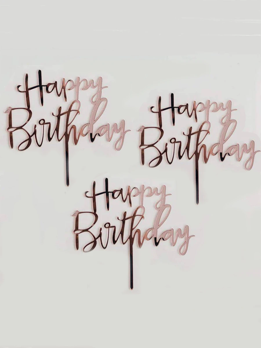 3 piezas Decoración para tarta de cumpleaños Regreso a la escuela Día de San Valentín - Oro rosa - Ver 1