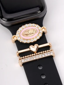4 piezas/Set Decoración de Encanto de Virgen María con Strass para Correa de Reloj, Adecuado para Accesorios de Correa de , Adecuado para Regalo de Accesorios de Correa de Reloj - Rosa - Ver 5