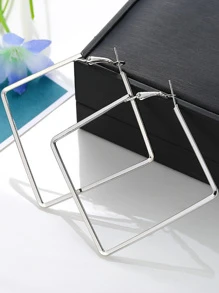 1pair Sexy Metallic Geometric Square Hoop Earrings Women's Accessory - Silver - View 1