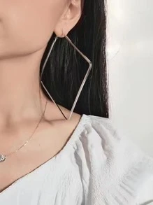 1pair Sexy Metallic Geometric Square Hoop Earrings Women's Accessory - Silver - View 2