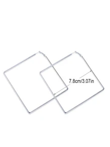 1pair Sexy Metallic Geometric Square Hoop Earrings Women's Accessory - Silver - View 3