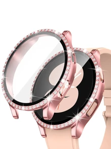1 PC nữ sáng bóng nạm kim cương giả + Vỏ bảo vệ đồng hồ tích hợp kính cường lực Tương thích với Samsung Watch Galaxy Wathc4 5 6 Series Thích hợp cho 40Mm44Mm Vỏ bảo vệ chống rơi và chống trượt thời trang và tinh tế Màu hồng - Hồng - Xem 5