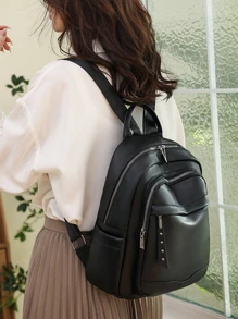 1pc Black Fashionable Backpack - Black - View 6