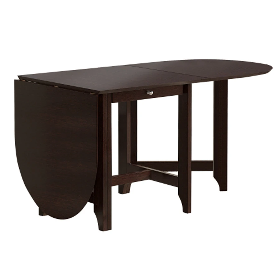 Retro Drop-Leaf Table Rustic Rubberwood Dining Table with Spacious Tabletop Small Drawer for Small Space Kitchen - Cà phê nâu - Xem 1
