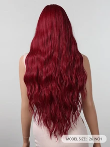 Parrucca lunga 26 pollici con frangia, colore vino rosso e marrone, parrucca lunga e ondulata di moda per donne, capelli sintetici eleganti e casual, resistente al calore, per uso quotidiano, feste, Natale, offerte speciali.