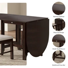 Retro Drop-Leaf Table Rustic Rubberwood Dining Table with Spacious Tabletop Small Drawer for Small Space Kitchen - Cà phê nâu - Xem 7