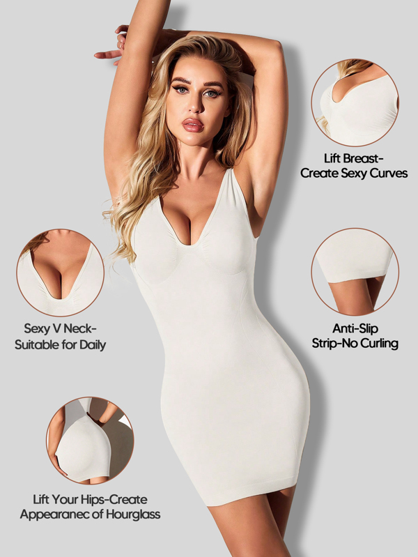 Sexy V Neck Tummy Control Shapewear Slip Dress SHEIN USA