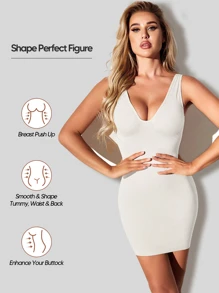 Sexy V Neck Tummy Control Shapewear Slip Dress - White - View 4