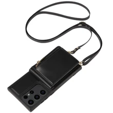 1入組PU皮革手機殼帶插卡槽和手機掛繩 - 黑色 - 查看 3