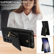 1入組PU皮革手機殼帶插卡槽和手機掛繩 - 黑色 - 查看 9