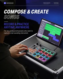 Donner MIDI Controller for Beginners DJ Equipment Music Producers MIDI Pad Beat Maker Portable with 16 Beat Pads 2 Assignable Fader Knobs Music Production Software Included USB MIDI Pad Controller DPD-16 - 黑色 - 查看 12