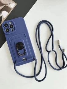 一款女士方便卡片夾手機殼，配有手環支架、磁吸和掛繩，適用於iPhone和Samsung系列 - 寶藍色 - 查看 1