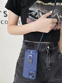 一款女士方便卡片夾手機殼，配有手環支架、磁吸和掛繩，適用於iPhone和Samsung系列 - 寶藍色 - 查看 2