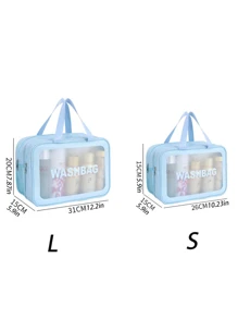 1pc New Large Capacity Portable Pvc Waterproof Makeup Bag With Multiple Functions, Double Layer Toiletry Bag For Travel, Frosted Care Bag - Blue - View 2