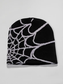 男士蜘蛛網圖案豆豆帽 - 黑色 - 查看 3