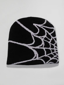 男士蜘蛛網圖案豆豆帽 - 黑色 - 查看 4