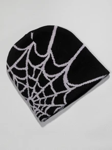 男士蜘蛛網圖案豆豆帽 - 黑色 - 查看 2