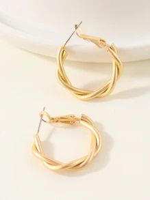 1pair European & American Minimalist Matte Metal Twisted Hoop Earrings - Yellow Gold - View 4