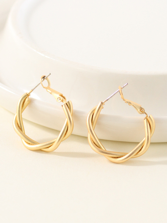 1對歐美極簡啞光金屬扭結圓耳環