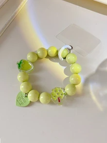 1 件装新款亚克力球珠手机手链马卡龙色手机挂绳通用型 - 綠色 - 查看 5