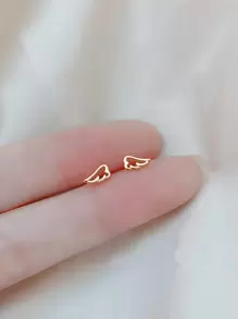 1對時尚不銹鋼迷你翅膀形狀耳釘適合女士適合派對禮品裝飾用品 - 金黃色 - 查看 1