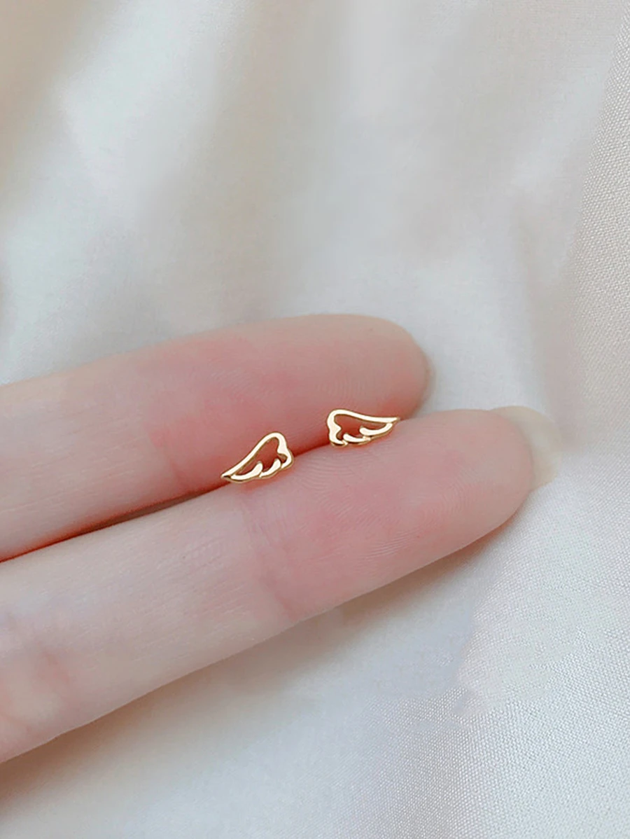 1對時尚不銹鋼迷你翅膀形狀耳釘適合女士適合派對禮品裝飾用品 - 金黃色 - 查看 1