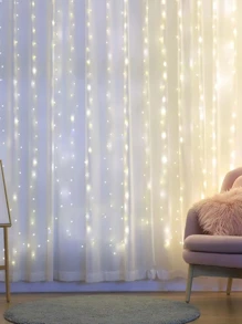 1 件窗帘灯，带挂钩的音乐 LED 灯光秀，房间装饰灯，白色、温暖、多彩、USB 供电、可调光、遥控、8 种模式、3m * 3m-300 灯、2m * 3m-200 灯，多种尺寸可供选择 - 彩色 - 查看 2