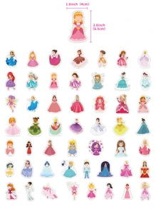 可愛公主卡通貼紙包,50入組審美貼花,乙烯基防水貼紙筆記本電腦,吉他,摩托車,自行車,滑板,行李,手機,禮品適用於兒童青少年生日派對 - 彩色 - 查看 3