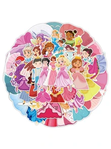 可愛公主卡通貼紙包,50入組審美貼花,乙烯基防水貼紙筆記本電腦,吉他,摩托車,自行車,滑板,行李,手機,禮品適用於兒童青少年生日派對 - 彩色 - 查看 4