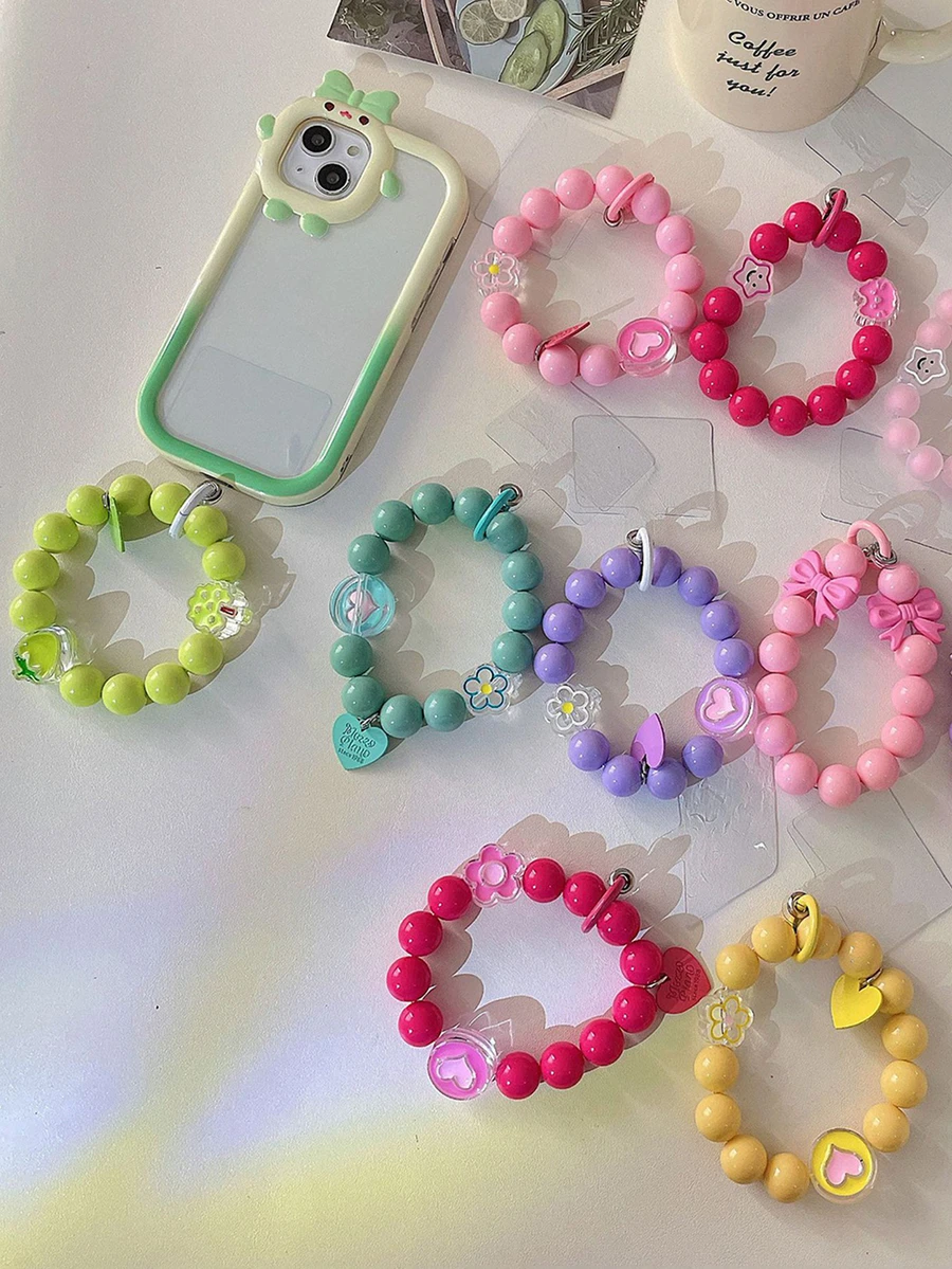 1 件装新款亚克力球珠手机手链马卡龙色手机挂绳通用型 - 綠色 - 查看 1