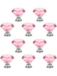 Crystal Glass Cabinet Knobs, 10 Pcs 30mm Diamond Shape Pulls Handles for Drawer Kitchen Cabinets Dresser Cupboard Wardrobe, Clear and Pink - Hồng - Xem 2