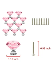 Crystal Glass Cabinet Knobs, 10 Pcs 30mm Diamond Shape Pulls Handles for Drawer Kitchen Cabinets Dresser Cupboard Wardrobe, Clear and Pink - Hồng - Xem 3