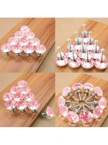 Crystal Glass Cabinet Knobs, 10 Pcs 30mm Diamond Shape Pulls Handles for Drawer Kitchen Cabinets Dresser Cupboard Wardrobe, Clear and Pink - Hồng - Xem 4