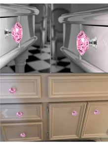 Crystal Glass Cabinet Knobs, 10 Pcs 30mm Diamond Shape Pulls Handles for Drawer Kitchen Cabinets Dresser Cupboard Wardrobe, Clear and Pink - Hồng - Xem 6