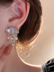 1 cặp bông tai nữ họa tiết mây và tia chớp kết cấu mờ sáng tạo với hình giọt nước đính đá trang trí cá nhân - Bạc - Xem 2