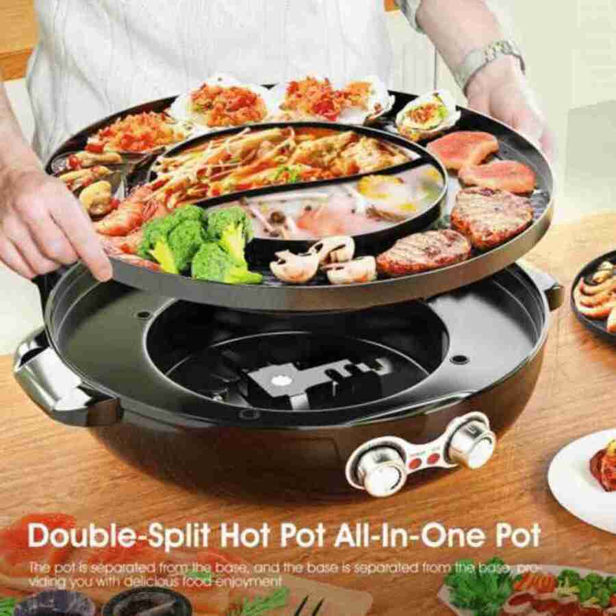 2 in 1 Electric Smokeless Grill and Hot Pot Hotpot BBQ Grill Soup Shabu ...