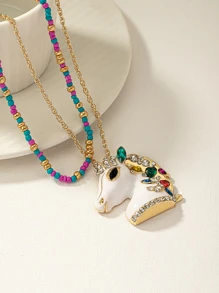 2入組時尚波西米亞度假風格馬吊墜項鍊適用於全部場合 - 彩色 - 查看 3